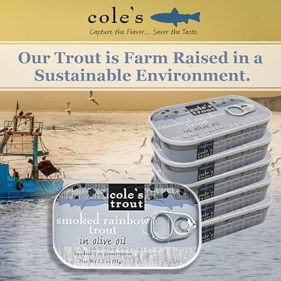 COLE’S - Smoked Trout Fillet with Lemon & Cracked Pepper | 3.2oz Hand-Packed Canned Fish | High in Protein & Vitamin D | Preservative Free | Pack of 10 815696194