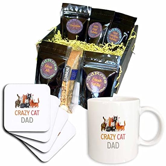 3dRose Coffee Gift Basket - Cute Cats - Crazy Cat Dad -