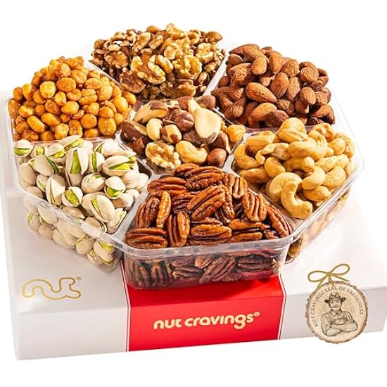 Nut Cravings Gourmet Collection - Mixed Nuts Gift Basket in Red Gold Box (7 Assortments, 2 LB) Easter Arrangement Platter, Birthday Care Package - Healthy Kosher USA Made 395451157