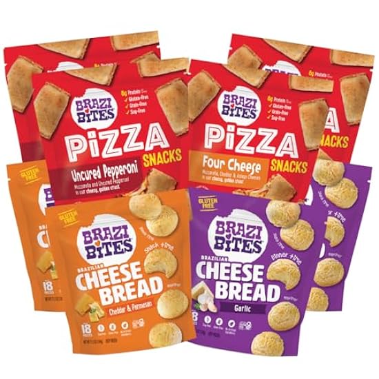 Brazi Bites Variety Pack | Brazilian Cheese Bread & Pizza Bites | Better-For-You Frozen Snacks I Gluten-Free I Grain-Free I Soy-Free | No Artificial Ingredients | No Preservatives (8-pack) 104508115