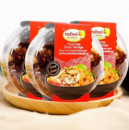 Pornthip Brand, Fancy Crispy Dried Shrimps Mixed Dried Seafood Spicy Salad, net weight 105g X 3 Packs 238382789