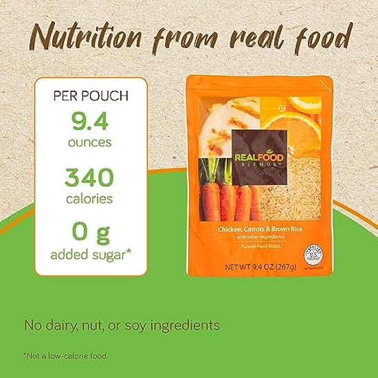 Real Food Blends Chicken, Carrots & Brown Rice - Pureed Food Meal for Feeding Tubes, 9.4 oz Pouch (Pack of 12 Pouches) 561977374