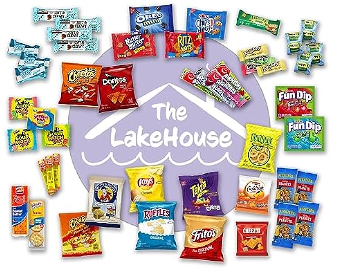 Chips Variety Pack 50 Count - Snacks Sampler Care Packages for College Students, Kids, Adults - Individually Wrapped School or Office Snacks with Chips, Cookies, Candy - Snack Packs from The LakeHouse 333016852