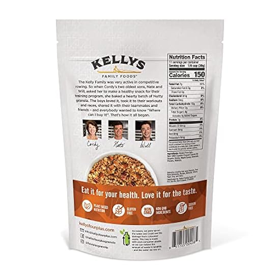 Kelly´s Four Plus Granola (Nutty) Healthy Granola Cereal with Whole Grain Oats, Honey, Maple Syrup - Non-GMO, Low Sugar, Sodium Free and Gluten Free Granola for Yogurt - 12oz (Pack of 4) 566391731