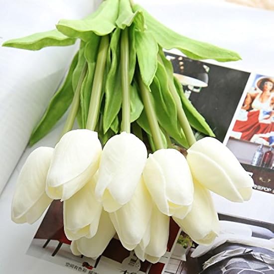 SaditY EdricShop 10pcs/lot Artificial Tulips Flowers Bouquet PU Artificial Bouquet Real Touch Flowers for Home Wedding Decorative Flowers Wreaths - (Color: Pure White) 642683990