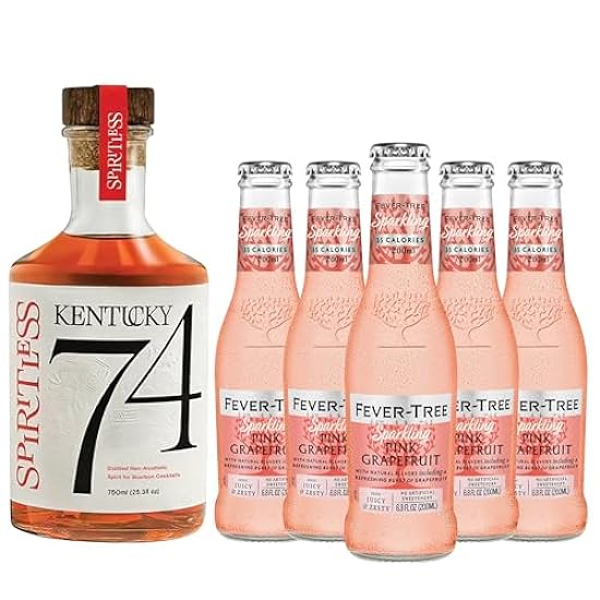 Spiritless Kentucky 74 Distilled Non-Alcoholic Whiskey Bundle with Fever Tree Pink Grapefruit - Old Fashioned Paloma - Premium Zero-Proof Liquor Spirits for a Refreshing Experience | 5 PACK 850606816