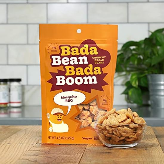 Bada Bean Bada Boom Plant-Based Protein, Gluten Free, Vegan, Crunchy Roasted Broad (Fava) Bean Snacks, 100 Calories per Serving, Mesquite BBQ, 4.5 Ounce (Pack of 6) 841090446