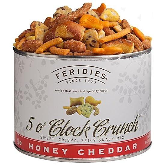 FERIDIES Honey Cheddar 5 O´Clock Crunch Snack Mix - 14oz Vacuum Sealed Tins (Pack of 2) 589573716