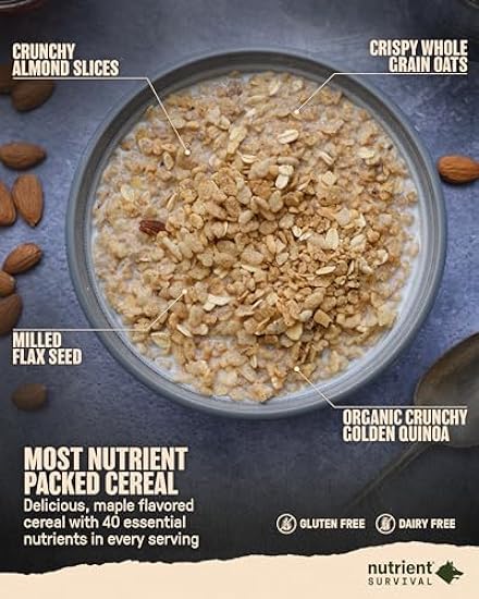 Nutrient Survival MRE Cereal, Maple Almond Grain Crunch (12 Servings) Freeze Dried Prepper Supplies & Emergency Food Supply, Dairy & Gluten Free, Shelf Stable Up to 15 Years, Pantry Pack 71628113