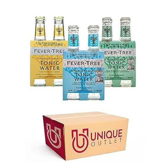 Fever-Tree 12 Pack of Tonic Water Variety Sparkling Water 6.8 fl oz Glass Bottles + 1 Sphere Ball Ice Tray Mold by Unique Outlet Brand 688159942