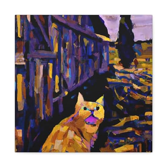 Barn Cat in Moonlight - Canvas 16″ x 16″ / Premium Gall