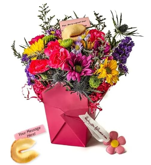 Pretty In Pink Fresh Cut Live Flowers Arranged in a Takeout Container with your Personal Message Tucked Inside a Fortune Cookie 152729515