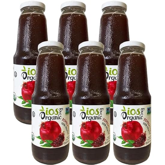 IOS Love Organic Juice - USDA Organic Certified - Cold Pressed, No Added Sugar, No Water, No Artificial Colors, No Preservatives, No Flavors Added, No Gluten - 33.8 Fl Oz (Pomegranate, Pack of 6) 171581593