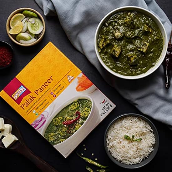 Ashoka Ready to Eat Indian Meals Since 1930, 100% Vegetarian Palak Paneer, All-Natural Traditionally Cooked Indian Food, Plant-Based, Gluten-Free and with No Preservatives, 10 Ounce (Pack of 5) 473768758