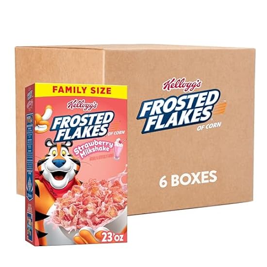 Kellogg´s Frosted Flakes Cold Breakfast Cereal, 8 Vitamins and Minerals, Kids Snacks, Family Size, Strawberry Milkshake (6 Boxes) 853183988