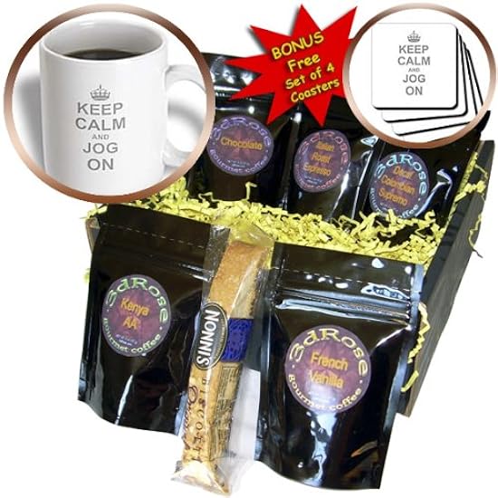 3dRose cgb_157735_1 Keep Calm Carry on Jogging Running-Jogger Grey Gray Fun Funny Humorous-Coffee Gift Basket, Multicolor 389987454