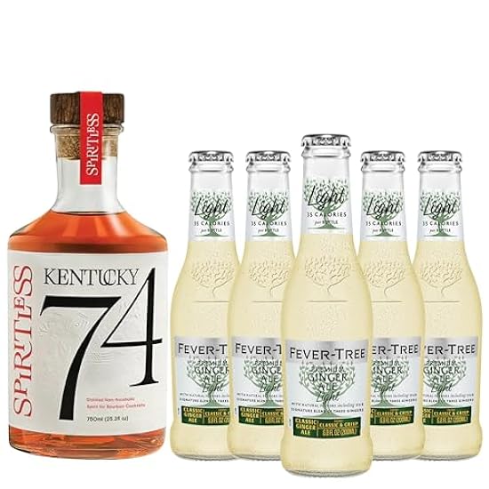 Spiritless Kentucky 74 Distilled Non-Alcoholic Whiskey Bundle with Fever Tree Light Ginger Ale - Highball - Premium Zero-Proof Liquor Spirits for a Refreshing Experience | 5 PACK 677413082