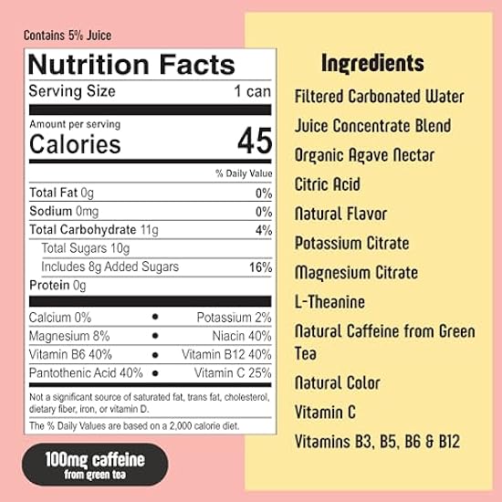 Betweener Energy Drink, Light & Refreshing, Hydration w/ 100mg Caffeine, Naturally Sweetened, L-Theanine for Focus, Vitamins B+C - Real Juice - Low Sugar - 45 Cals - Variety Pack (12 Pack) 373117241