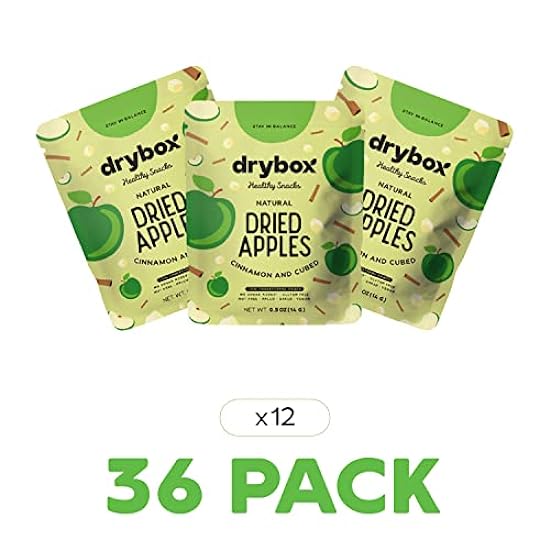 Drybox Dried Cinnamon Apple Cubed 36 Snack Packs | No Sugar Added Dried Apples with Sweet Cinnamon | Non-GMO Gluten Free Healthy Paleo Keto Snack for School Exercise or Offices | .5 oz of healthy fruit in each portion pack, 36 Packs in 3 Grab & Go Display
