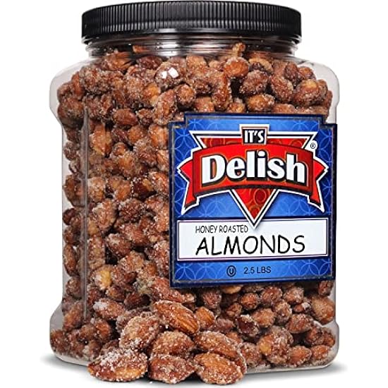 Honey Roasted Almonds by It´s Delish, 2.5 LBS Reusable Jumbo Container | Gourmet Almond Nuts in Honey Sugar Coating, Sweet & Heart Healthy Salted Nut, Kids Snack - Non-Dairy, Kosher Parve 213075355