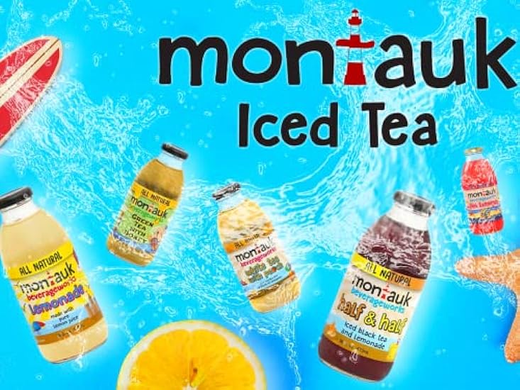 Montauk Beverageworks Premium All-Natural Iced Tea, 16 Fl Oz Glass Bottles (Lemon, Pack of 12) 562090712