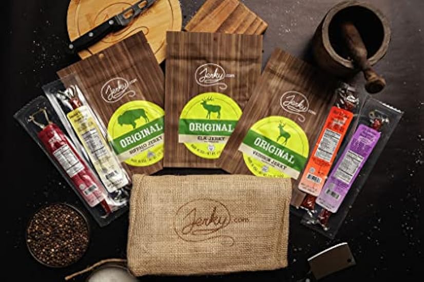 Exotic Jerky Gift Bag - 3 Bags of Exotic Jerky and 4 Exotic Sticks, including Venison, Buffalo, and Elk! 36868665