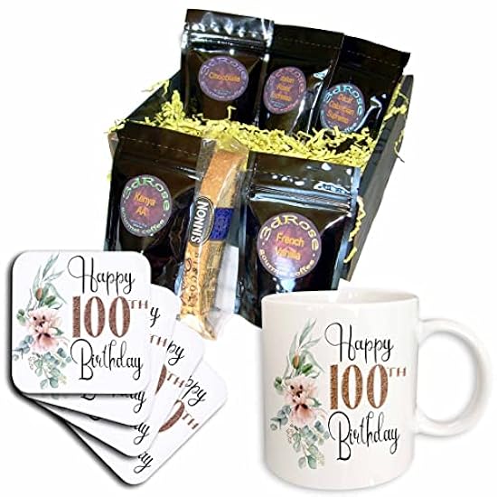 3dRose Happy 100th Birthday With Pink Blush Flowers - Coffee Gift Baskets (cgb_359414_1) 906937499