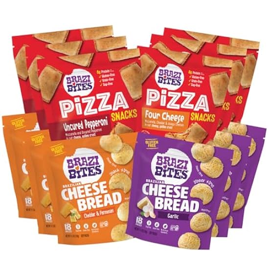 Brazi Bites Variety Pack | Brazilian Cheese Bread & Pizza Bites | Better-For-You Frozen Snacks I Gluten-Free I Grain-Free I Soy-Free | No Artificial Ingredients | No Preservatives (12-pack) 754149600