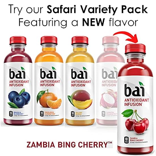 Bai Flavored Water, Rainforest Variety Pack, Antioxidant Infused Drinks, 18 Fluid Ounce Bottles, 12 Count, 3 Each of Brasilia Blueberry, Costa Rica Clementine, Malawi Mango, Sumatra Dragonfruit 295678743