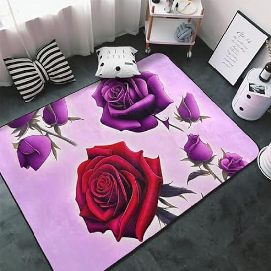 Flannel Carpet Red and Purple Roses Pattern 60 x 39 in Non-Slip, Durable Suitable for Living Room and Office Bedroom 975699147