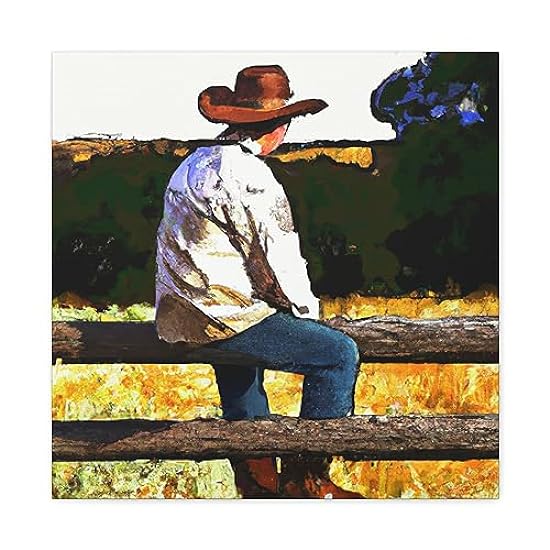 Cowboy on the Fence - Canvas 20″ x 20″ / Premium Galler