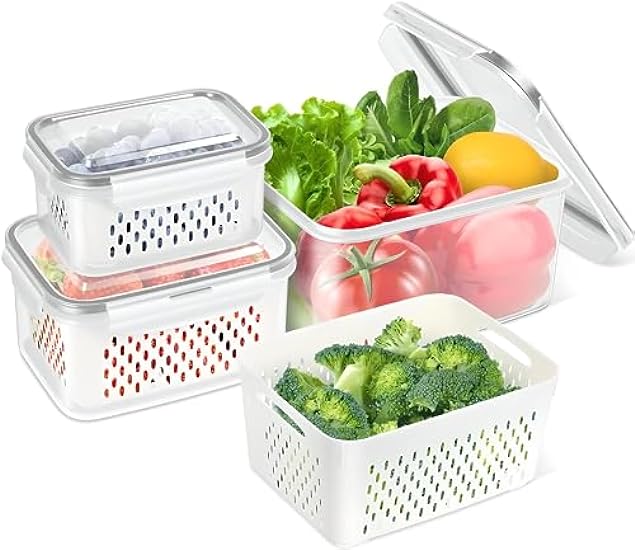 6 Pack Fruit Storage Containers for Fridge with Removable Colander, Airtight Food Storage Containers with Lids, Fresh Produce Fridge Organizer Bins, Fruit Vegetable Kitchen Organizers and Storage 841560537