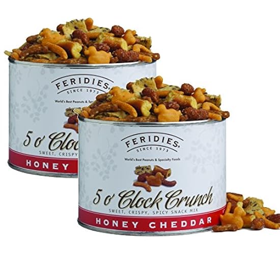 FERIDIES Honey Cheddar 5 O´Clock Crunch Snack Mix - 14oz Vacuum Sealed Tins (Pack of 2) 589573716