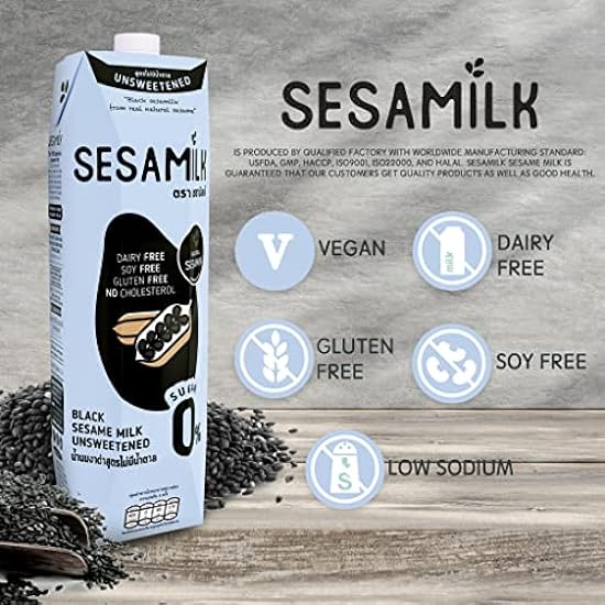 Sesamilk: Sesame Milk (Unsweetened Black Sesame Milk), 33.8 Fl Oz (Pack of 6) Vegan Dairy Free│Soy and Nut Free │Gluten Free │Low Sodium │0% Sugar │Halal 921930319
