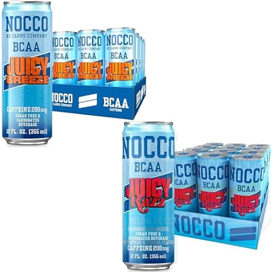 NOCCO BCAA Energy Drink 24 Pack Juicy Razz & Juicy Bree