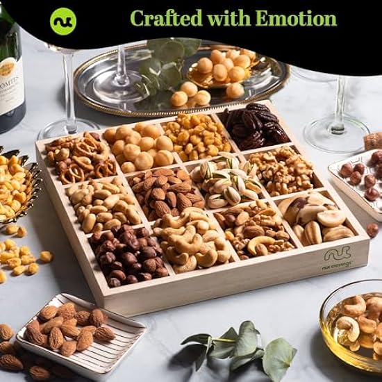 Nut Cravings Gourmet Collection - Happy Birthday Nuts Gift Basket with HB Ribbon in Reusable Wooden Tray (12 Assortments) Food Platter, Bday Care Package Variety, Healthy Kosher Snack 710986172