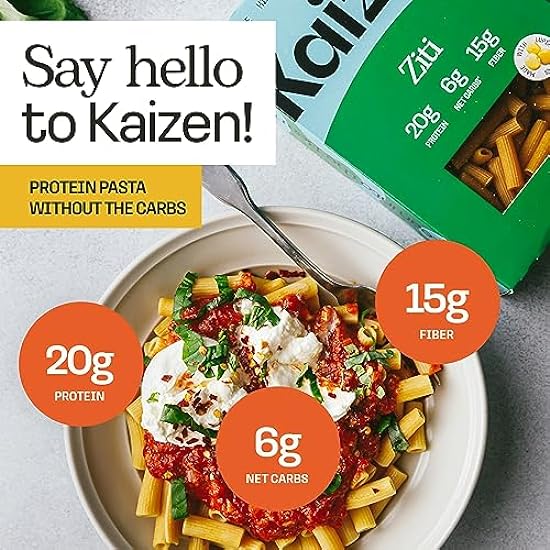 Kaizen Low Carb Keto Pasta Ziti - High Protein (20g), Gluten-Free, Keto-Friendly (6g Net), Plant-Based Lupini Noodles made w/High Fiber Lupin Flour - 8 ounces (Pack of 3) 818654810