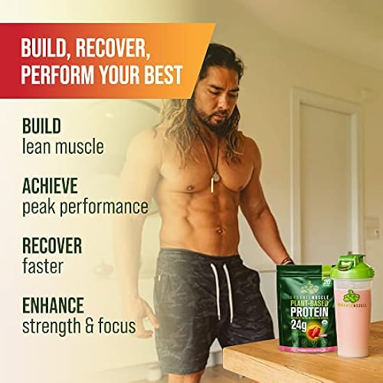 Organic Muscle Organic Vegan Protein Powder - Plant Based Vanilla Protein Powder with Pea, Hemp, Brown Rice, Chia Seed & Amino Acids - Low Calorie for Muscle Growth & Speed Recovery 803806476