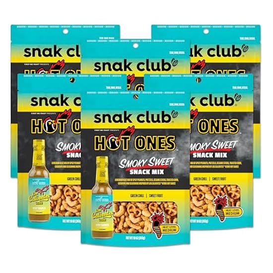 Snak Club x Hot Ones Smoky Sweet Snack Mix, Spicy Snack with Peanuts, Pretzels, Sesame Sticks, Toasted Corn & Cashews, Inspired by Hot Ones Hot Sauce, 10 oz Resealable Bag (6 Count) 456701270