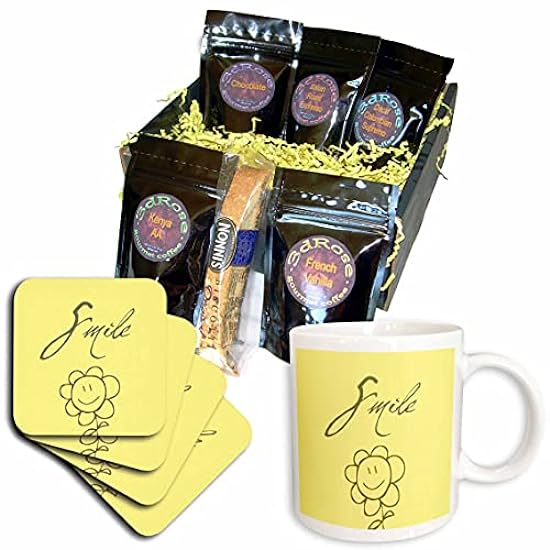 3dRose cgb_50648_1 Yellow Flower Smile-Happy Art-Coffee Gift Basket, Multicolor 622621425