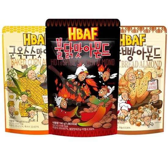 [Official Gilim HBAF] Korean Seasoned Almonds 3 Flavor Pack Mix (Garlic Bread, 1 x 190g, Baked Corn, 190g, Hot and Spicy Chicken, 1 x 190g) 806413302