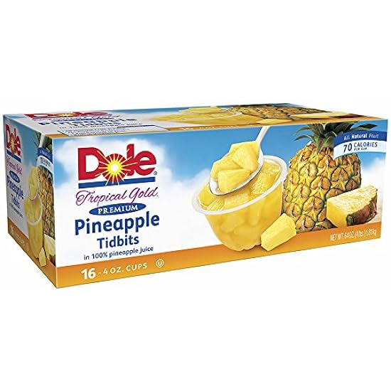 Dole Tropical Gold Premium Pineapple Tidbits, 16 pk./4 oz. (pack of 2) 884276750