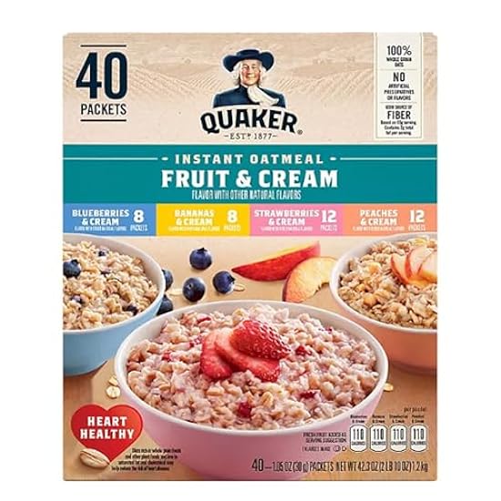 Quaker Instant Oatmeal Fruit & Cream, Variety Pack (42.3 oz., 40 pk.) - 2 Pack 460697306