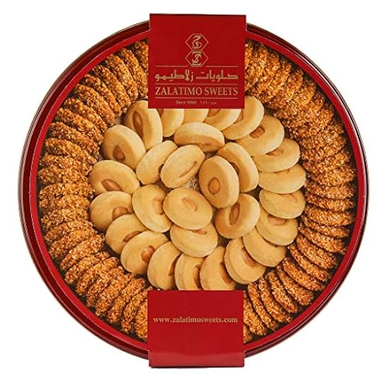 Zalatimo Sweets Since 1860, 100% All Natural Sesame & Butter Shortbread Cookies, Round Gift Tin, Slightly Sweet Cookies with No Preservatives, No Additives, No Corn Starch, No Syrups! 1.65Lbs 979883614