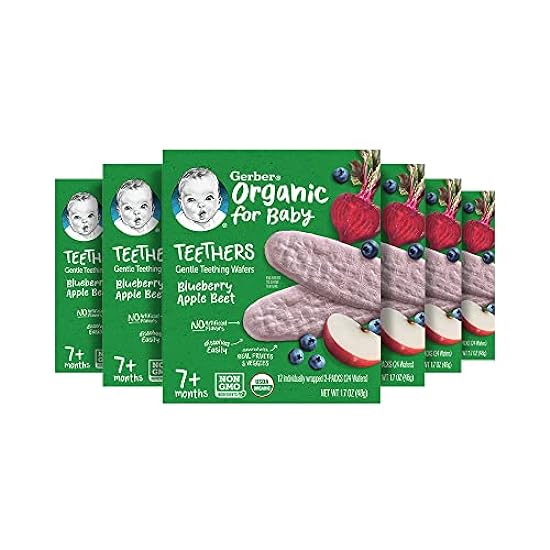 Gerber Snacks for Baby Teethers, Organic Gentle Teething Wafers, Blueberry Apple Beet, 1.7 Ounce, 12 Count Box (Pack of 6) 216035042
