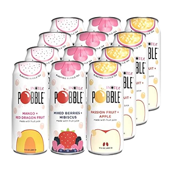 INOTEA POBBLE BURSTING BUBBLE TEA (Pack of 12 Cans) inc