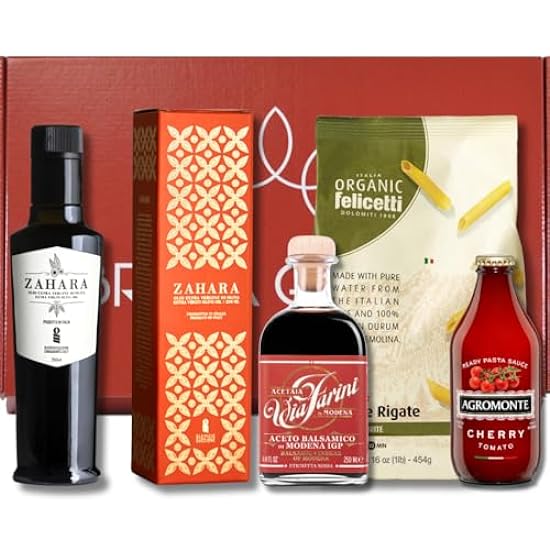 Italian Gourmet Extra Virgin Olive Oil and Balsamic Vinegar From Modena Gift Set With Organic Pasta and Tomato Sauce All Imported From Italy Artisanal Gift Boxed Set Curated By Brava Giulia 542672192