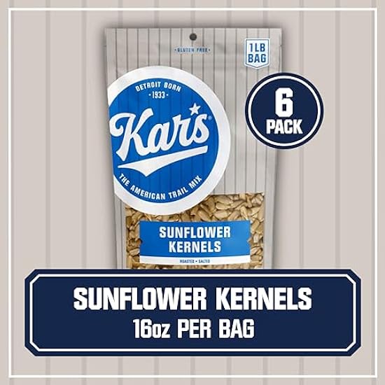 Kar´s Nuts Sunflower Kernels Snacks - Roasted and Lightly Salted - 16 Ounce Resealable Pouch (Pack of 6) 24588454