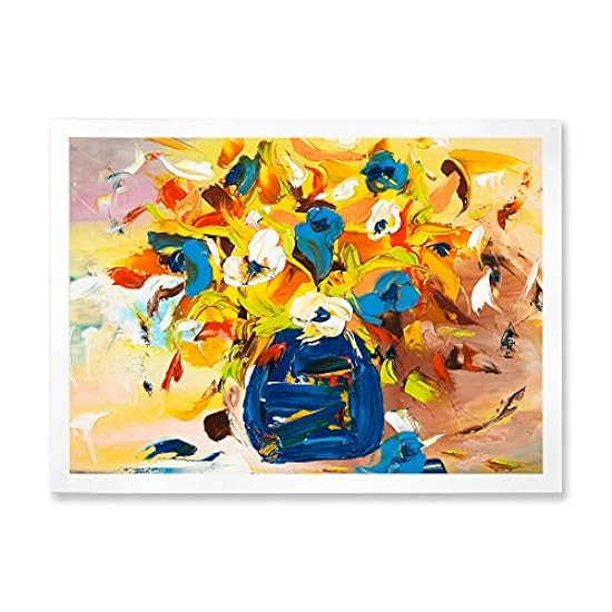 DesignQ A VIbrant Flower Bouquet In Yellow and Blue Tra