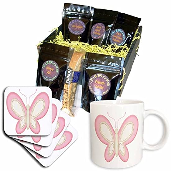 3dRose Cute Pink and Beige Image of Stitched Butterfly.